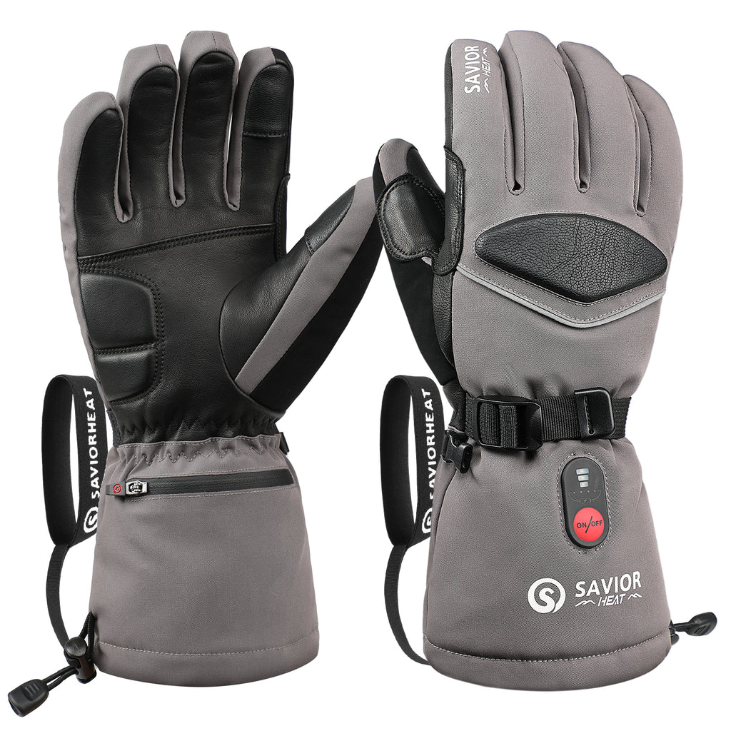Battery heated gloves - Premium ski gloves with goat leather palm, TPU back, 3-level temperature control for winter sports