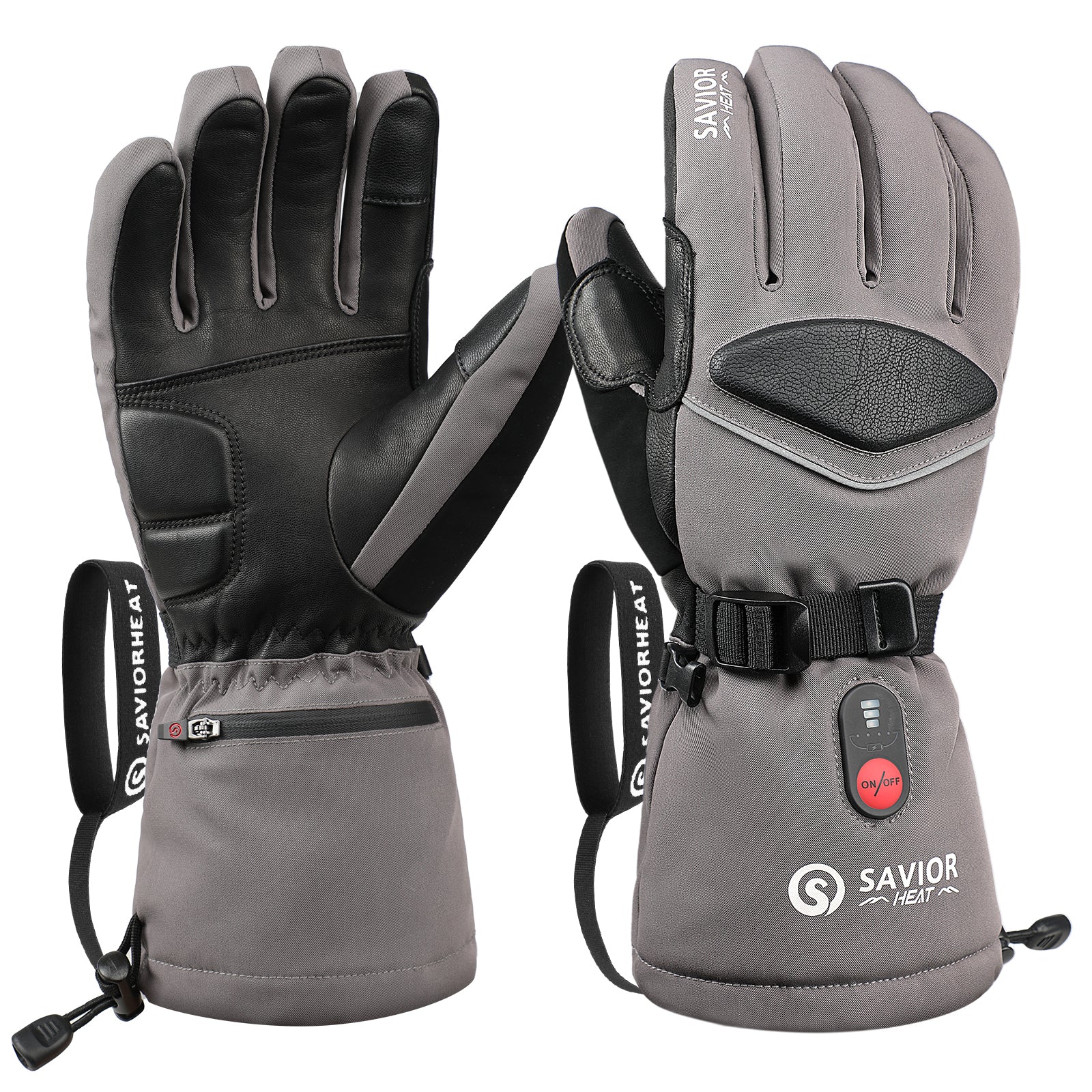 Battery heated gloves - Premium ski gloves with goat leather palm, TPU back, 3-level temperature control for winter sports
