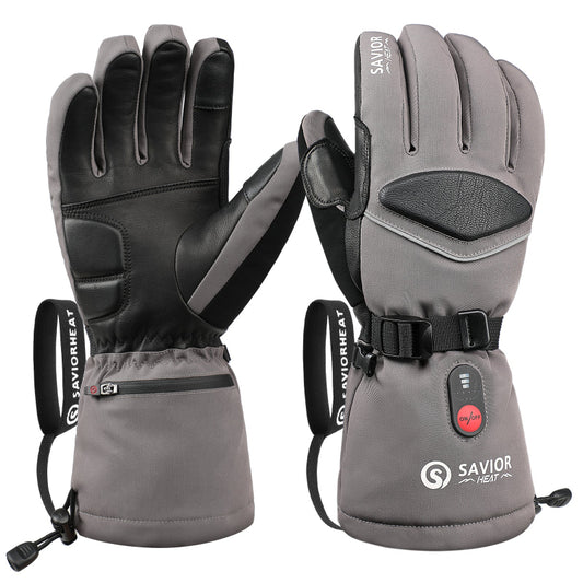 Battery heated gloves - Premium ski gloves with goat leather palm, TPU back, 3-level temperature control for winter sports