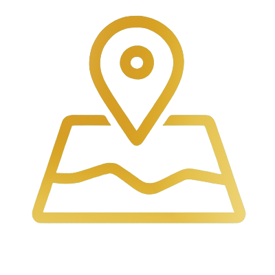 Gold map location pin icon representing navigation, address, and geographic positioning.