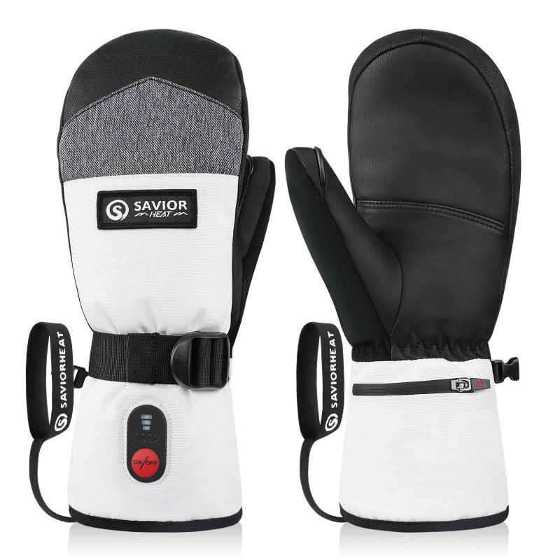 Battery heated gloves - Winter ski gloves with goat leather palm, PU back, 3-level heating for skiing and snowboarding