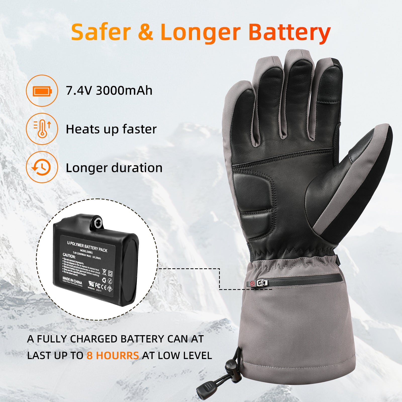 SKGU04FS Heated Ski Gloves – Waterproof Battery Heated Gloves