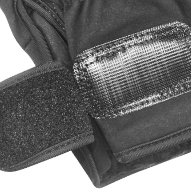 Adjustable velcro strap on heated work gloves for secure fit.