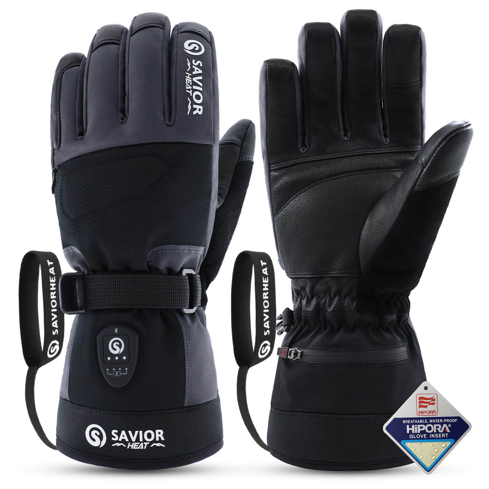 waterproof heated ski gloves with Hipora insert and temperature control