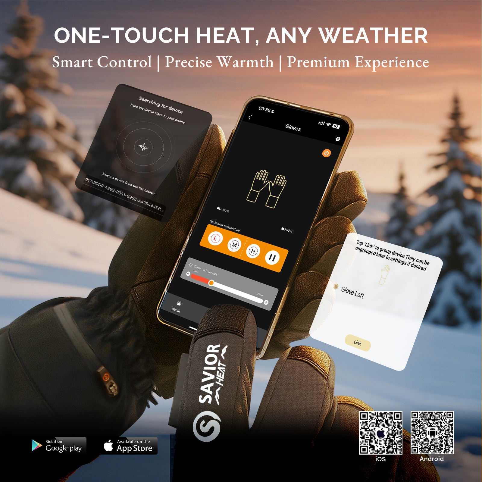 heated gloves with Bluetooth app control for precise temperature adjustment in cold weather