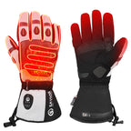 SAVIOR HEAT heated motorcycle gloves with visible heating elements and non-slip palm for winter riding.
