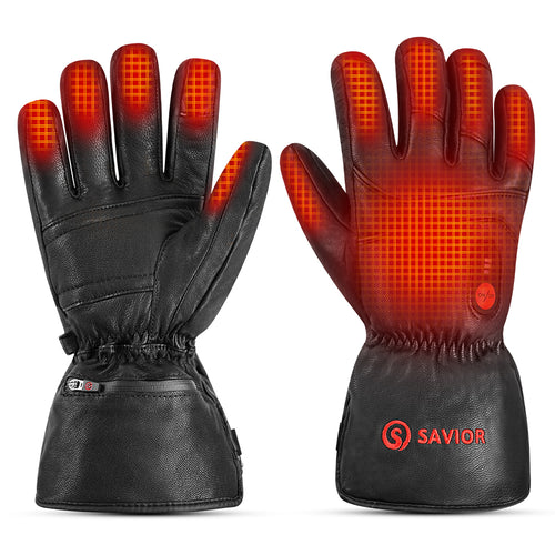 Black heated gloves with full-hand heating coverage, long cuffs, and waterproof zipper pocket, designed for winter work, cycling, skiing, and daily cold-weather use.