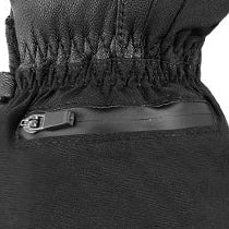 Waterproof zipper pocket for securing the battery inside heated gloves, designed for easy access and stable power connection.