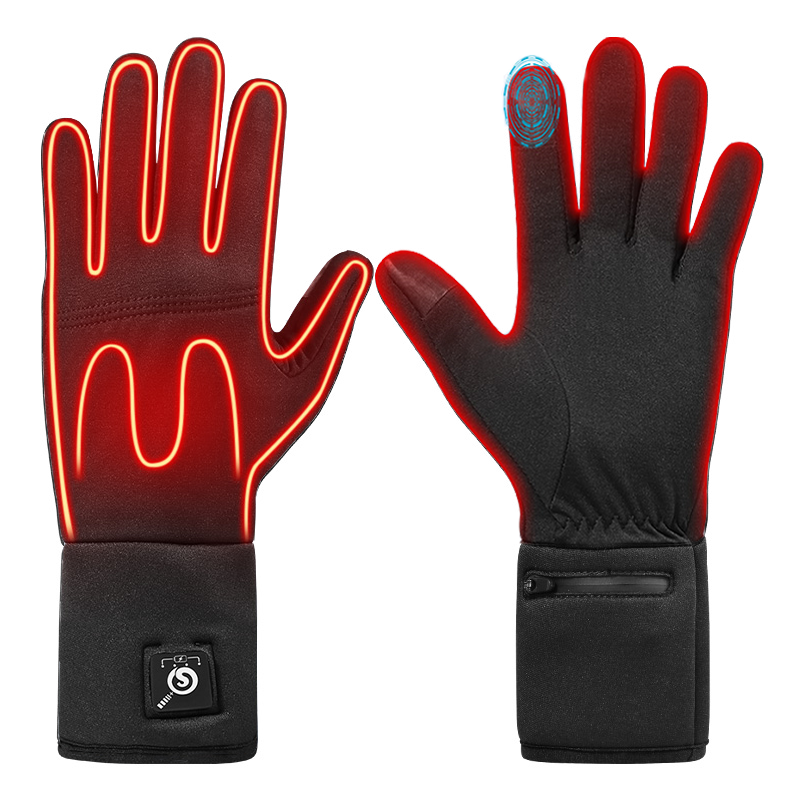heated gloves with touchscreen design and carbon fiber heating layer for winter cycling and cold weather work, rechargeable heated gloves