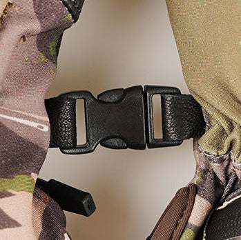 Adjustable buckle detail on heated gloves, showing secure wrist connection