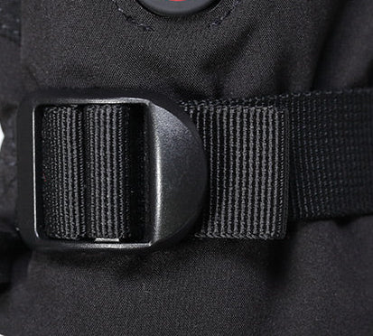 Durable black plastic adjustable strap with a square buckle, designed for secure fastening and precise size adjustment in outdoor gear, backpacks, or apparel.