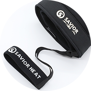 Adjustable wrist straps for Savior Heat gloves, designed for secure fit and easy attachment during skiing, snowboarding, and winter activities.