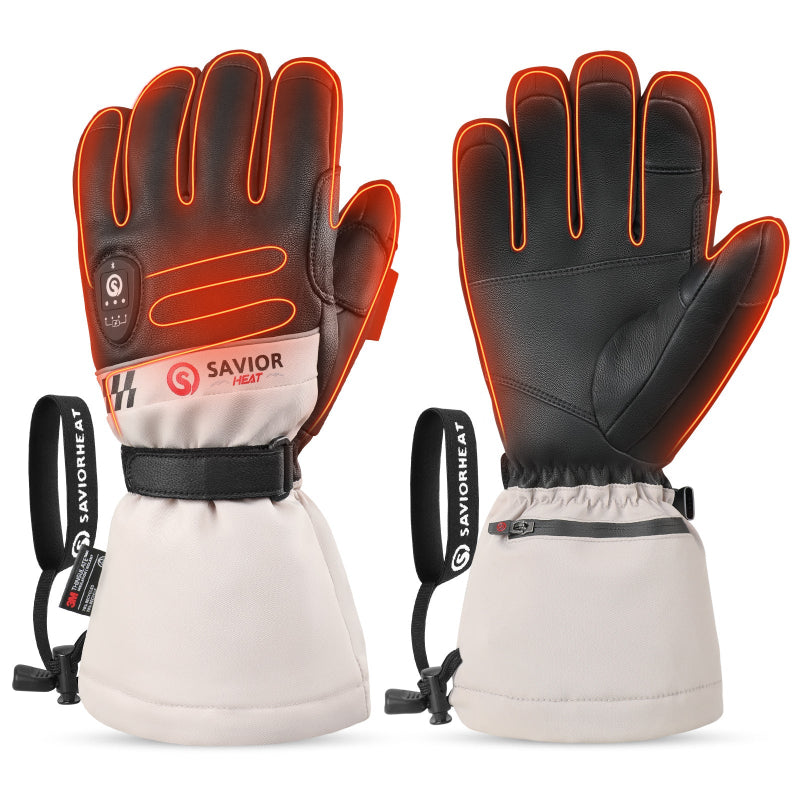 Best ski heated gloves SKGP03FW premium goat skin waterproof breathable for cold weather skiing – Savior Heat distributor heated ski gloves brand agent wholesale