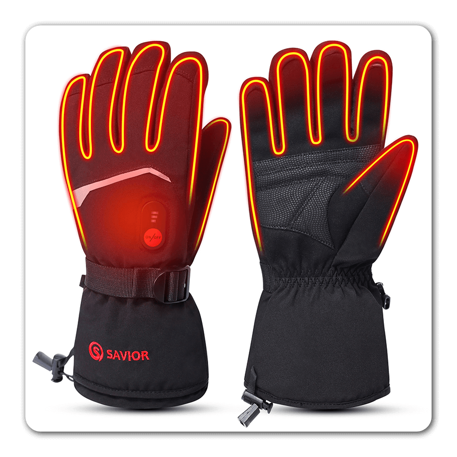S66B heated gloves with red heating elements showing front and back view