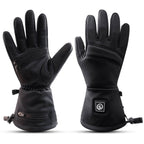 SAVIOR heated gloves showing palm grip and battery pocket, rechargeable electric gloves with adjustable cuff for winter sports